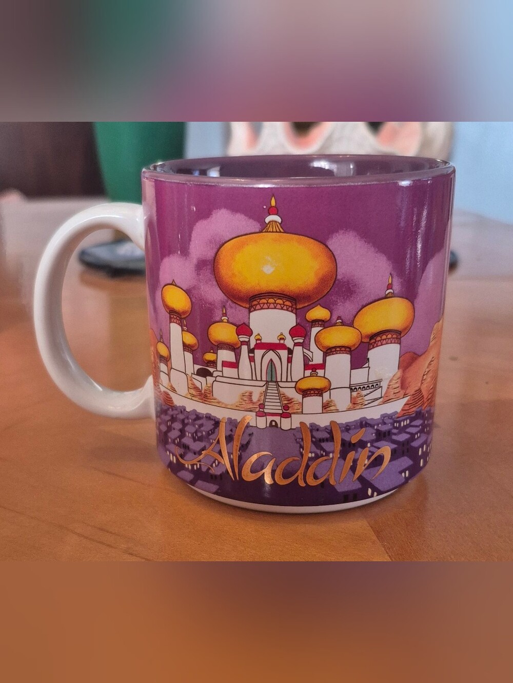 Vtg 1990s Disney Aladdin Mug Japan Genie Jasmine Jafar 100 Bad Guys With Swords!